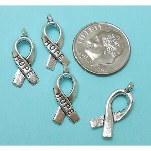 10pcs Hope Charms awareness ribbon silver‎ tone